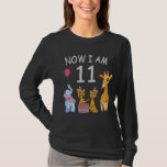 T-shirt Now I, 11 ans old 11th Birthday at the Zoo<br><div class="desc">Joyeux anniversaire. Funny and lovely Kids Birthday design with a cute Elephant,  two ferrets and a girafe celebrating your birthday at the zoo.</div>