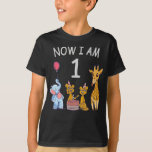 T-shirt Now I le 1er jour du Birthday<br><div class="desc">Joyeux anniversaire. Funny and lovely Kids Birthday design with a cute Elephant,  two ferrets and a girafe celebrating your birthday at the zoo.</div>