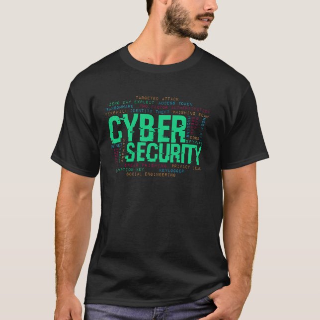 T-shirt Nuage de mots de cybersécurité Pirate informatique (Devant)