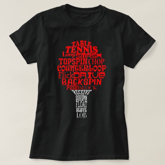 T-shirt Nuage de mots de tennis de table (Design devant)