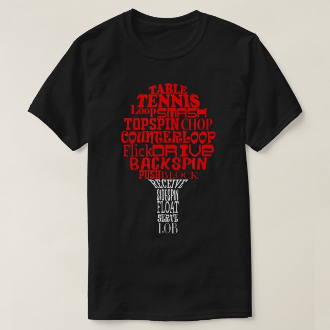 T-shirt Nuage de mots de tennis de table (Design devant)