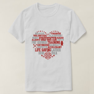 T-shirt Nuage de mots en forme de coeur du pompier