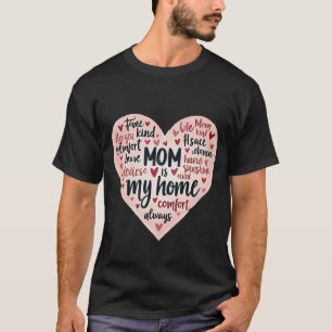 T-shirt Nuage de mots en forme de cœur rose, MOM est ma ma