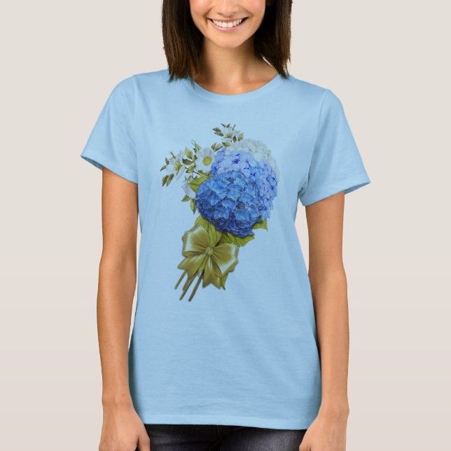 T-shirt Nuances d'aquarelle bleue Hydrangeas (Devant)