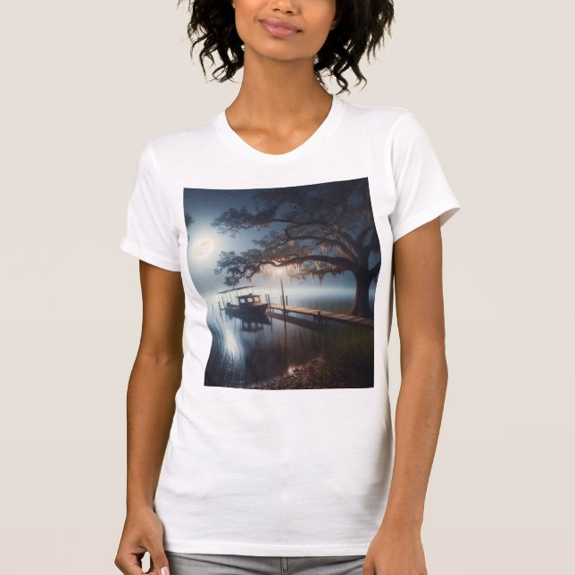 T-shirt Nuit de bateau sur la Lune sur le lac (Devant)