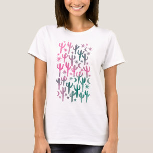 T-shirt Nuit Désert Saguaro Cactus Rose Turquoise Aquarell