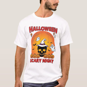 T-shirt Nuit effrayante d'Halloween Crâne Chapeau de sorci