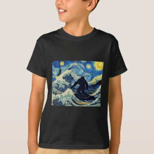T-shirt Nuit étoilée Bigfoot surfe sur la Grande Vague au