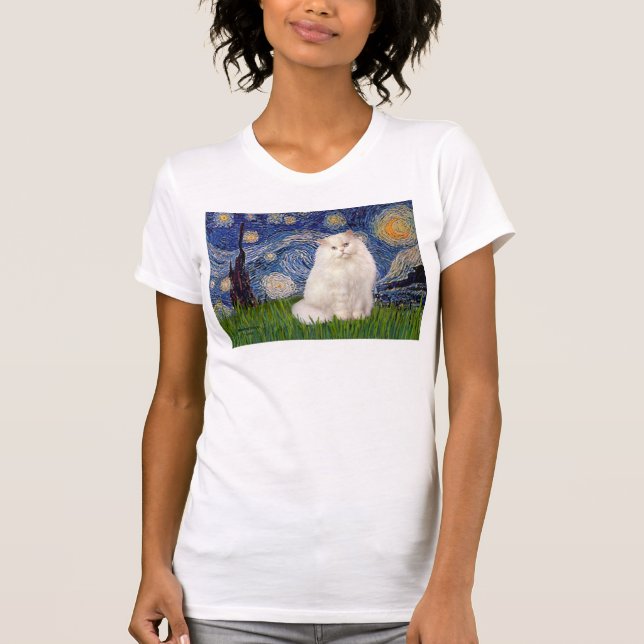 T-shirt Nuit étoilée - Chat persan blanc (Devant)
