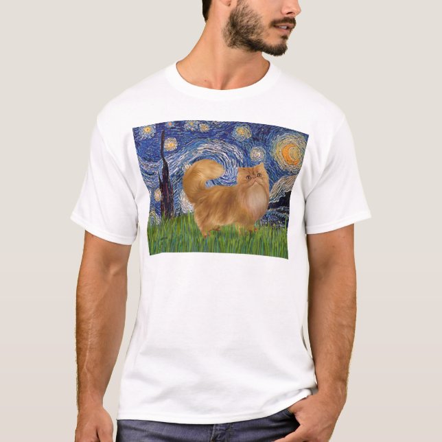 T-shirt Nuit étoilée - Chat persan rouge (Devant)