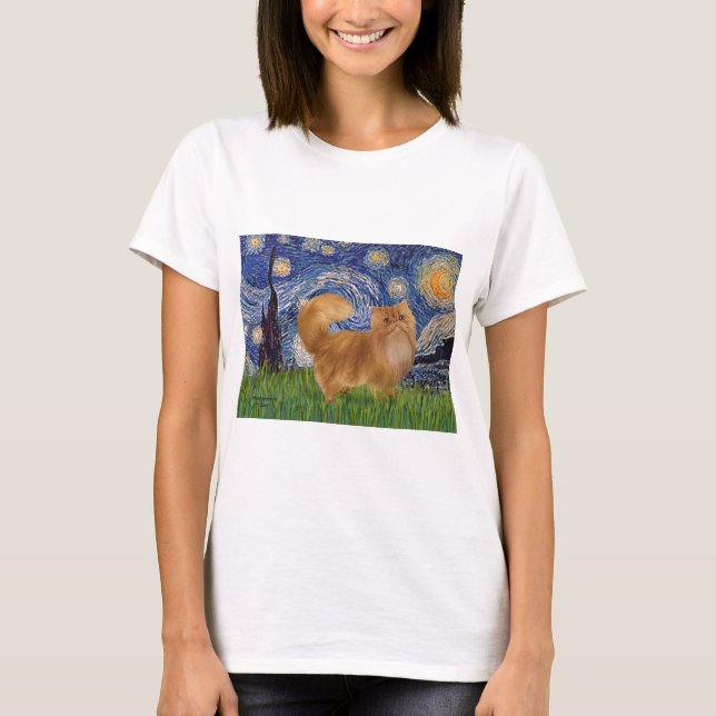 T-shirt Nuit étoilée - Chat persan rouge (Devant)