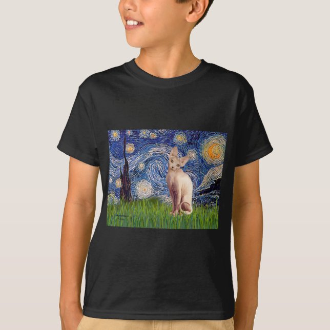 T-shirt Nuit étoilée - Chat Sphynx Crème (Devant)