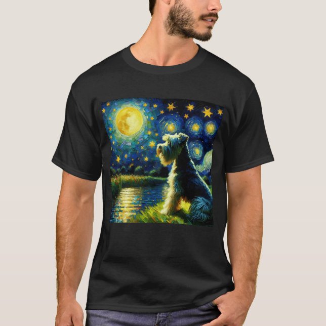 T-shirt Nuit étoilée Dandie Dinmont Terrier Dog Van Gogh (Devant)