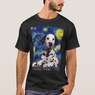 T-shirt Nuit étoilée Dotée Chien Dalmatien Peinture Chien