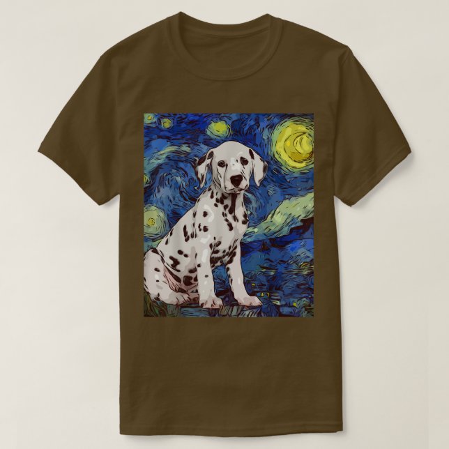 T-shirt Nuit étoilée Dotée Dalmatien Chien Peinture Chien  (Design devant)