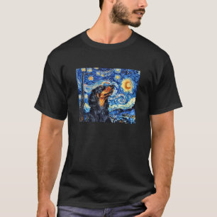 T-shirt Nuit Étoilée Drôle Chien Teckel aux Cheveux Longs 