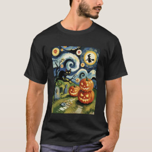 T-shirt Nuit étoilée Halloween Chat noir Costume drôle Art