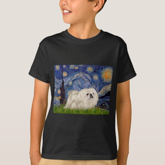 T-shirt Nuit étoilée - Pekingese blanc 4 (Devant)