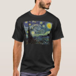 T-shirt Nuit étoilée - van Gogh<br><div class="desc">De la lampe du mineur de Nuenen à celle qu'il plaça sur son rebord de fenêtre suivant la scène avec Gauguin ; de la vedette du soir il nota en 1875 dans Corot Olive Orchard à la lettre qu'il écrivit à son frère en août 1888, dans laquelle il disait :...</div>