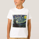 T-shirt Nuit étoilée - van Gogh<br><div class="desc">De la lampe du mineur de Nuenen à celle qu'il plaça sur son rebord de fenêtre suivant la scène avec Gauguin ; de la vedette du soir il nota en 1875 dans Corot Olive Orchard à la lettre qu'il écrivit à son frère en août 1888, dans laquelle il disait :...</div>