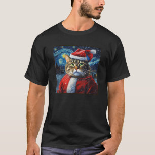 T-shirt Nuit étoilée Van Gogh Cute Tabby Cat Noël
