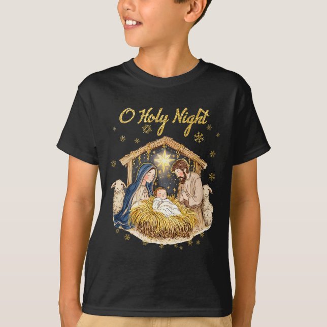 T-shirt Nuit Sainte Religieuse Noël Nativité Scène F (Devant)
