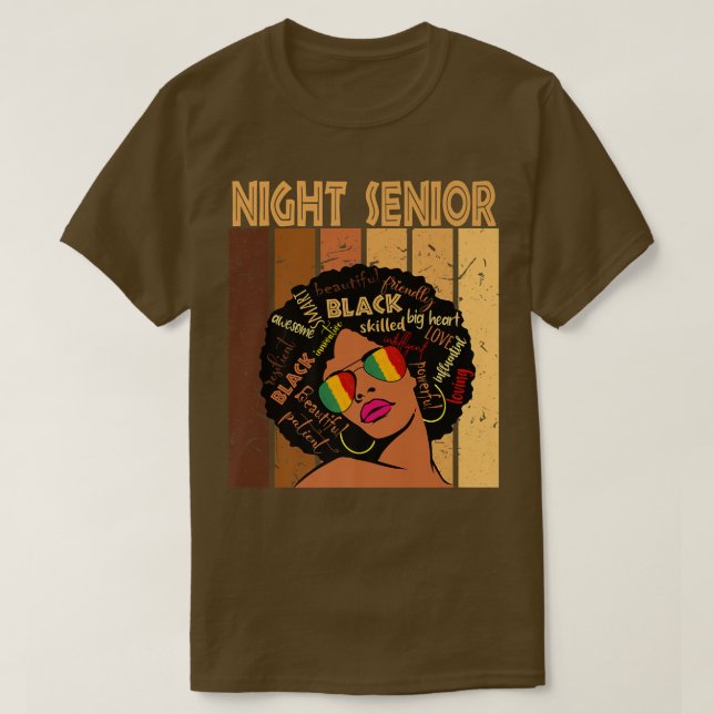 T-shirt Nuit Senior Afro-Américaine Femmes Noir Son (Design devant)