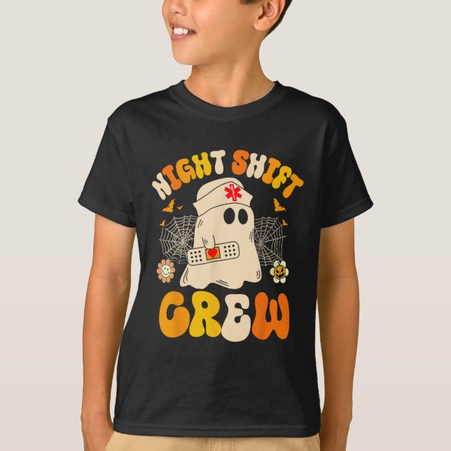 T-shirt Nuit Shift Crew Ghost Halloween Nurse Funny (Devant)