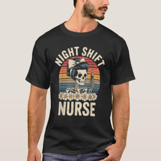 T-shirt Nuit Shift Nurse Skeleton Retro Halloween