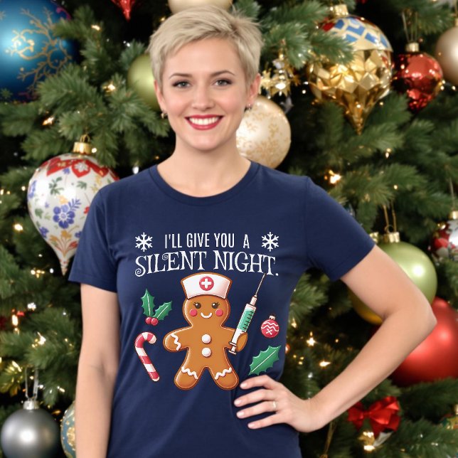 T-shirt Nuit Silencieuse Noël CRNA Gingerbread (Silent Night Funny Christmas CRNA Gingerbread T-Shirt.)