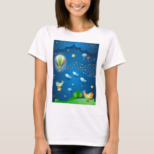 T-shirt Nuit surréaliste avec ballons et onde d'étoiles po