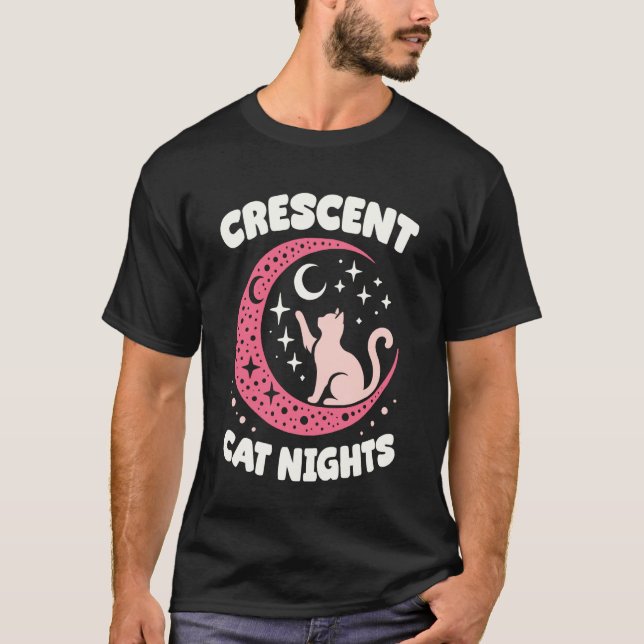 T-shirt Nuits de chat croissant Design Chat mignon sur la  (Devant)