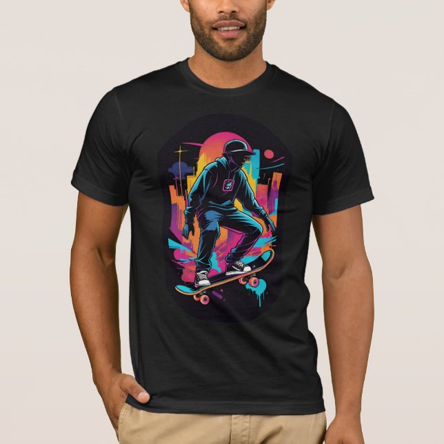 T-shirt Nuits de Neon : Graffiti Skateboarder Art (Devant)