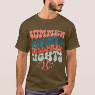 T-shirt Nuits d'été Ballpark Lumières Retro Baseball Maman