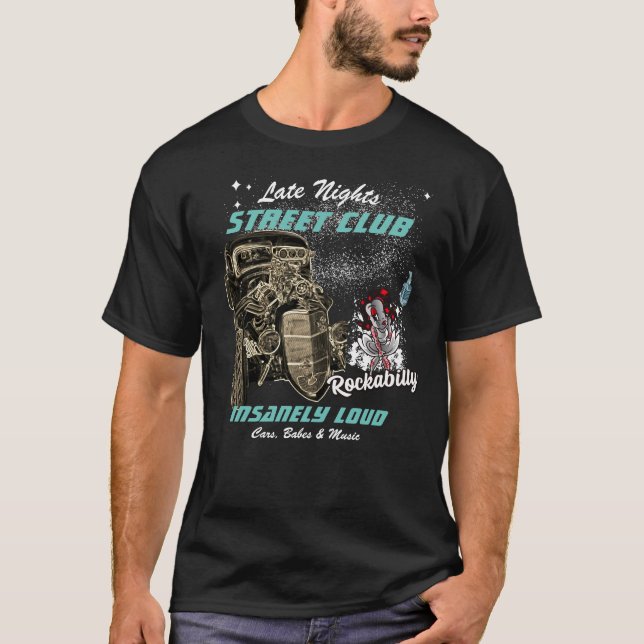 T-shirt Nuits tardives Rockabilly Street Club Rat Rod Grap (Devant)