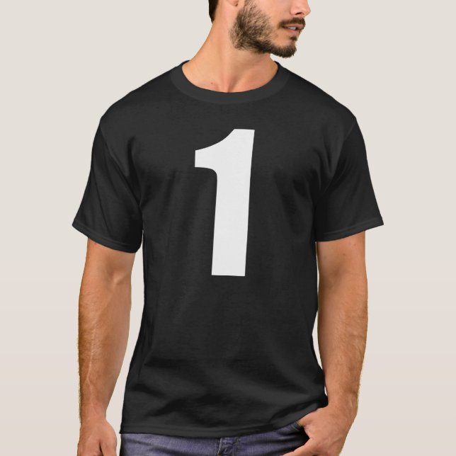 T-shirt Number One Numeral 1 Plain White Numbers (Devant)