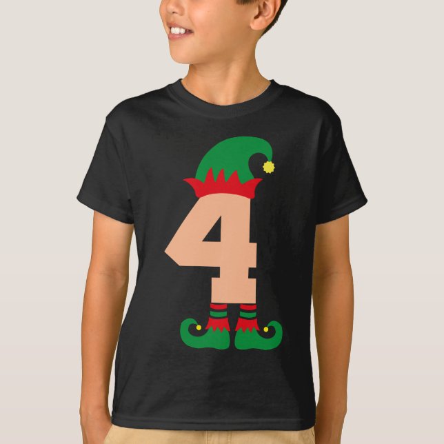 T-shirt Numéro 4 Elf Chrismas Thème 4 année Garçons Enfant (Devant)