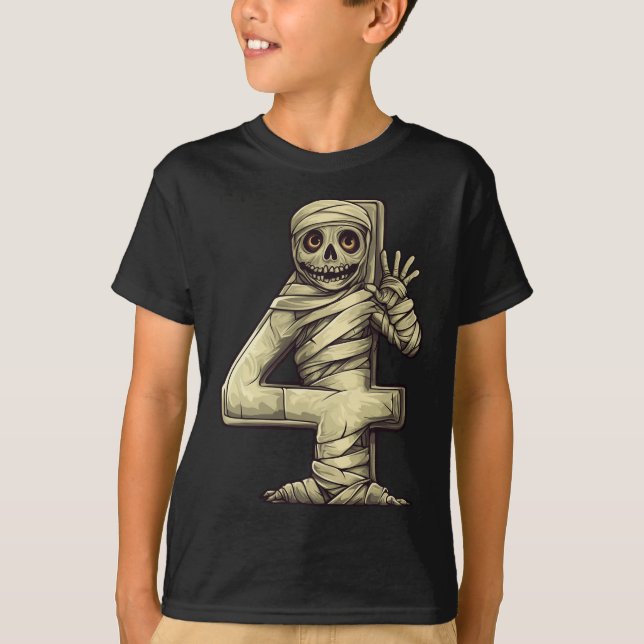 T-shirt Numéro 4 Mummy Halloween Thème 4 Année Enfants (Devant)