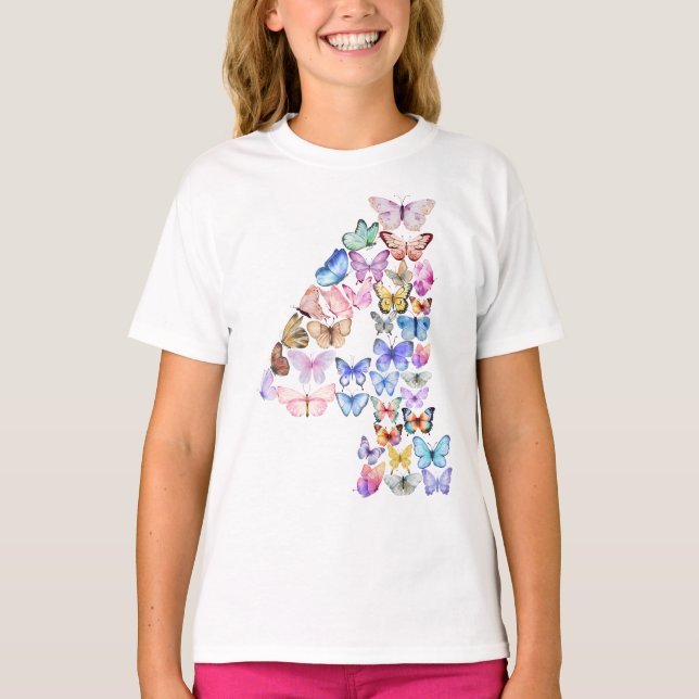 T-shirt Numéro 4 Papillons Thème Enfants de 4 ans (Devant)