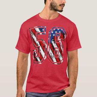 T-shirt Numéro 56 Drapeau rouge blanc et bleu américain 56