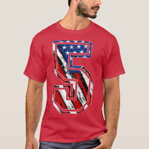 T-shirt Numéro 5 Drapeau rouge blanc et bleu américain 5 J