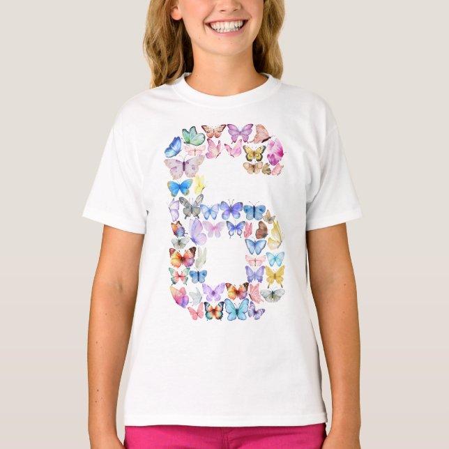 T-shirt Numéro 6 Thème Papillons 6 ans Filles (Devant)