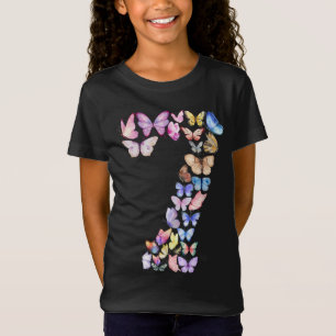 T-Shirt Numéro 7 Papillons Thème 7 ans Filles Enfants