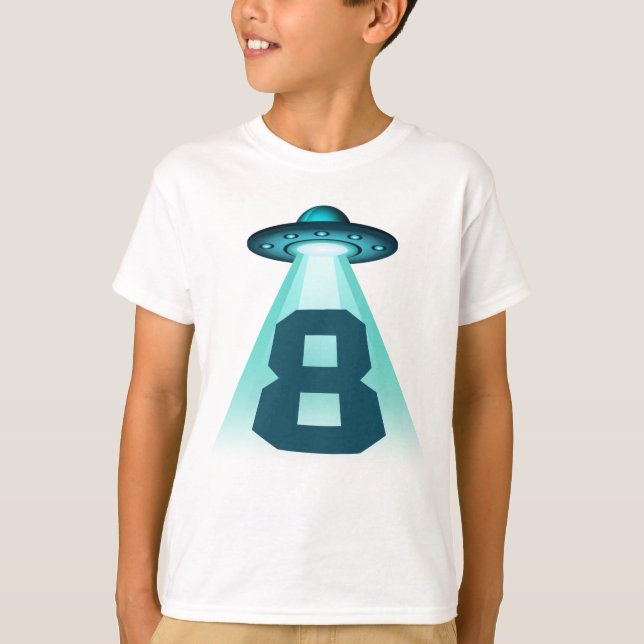 T-shirt Numéro 8 Enlèvement UFO Alien Thème 8 ans Garçons (Devant)
