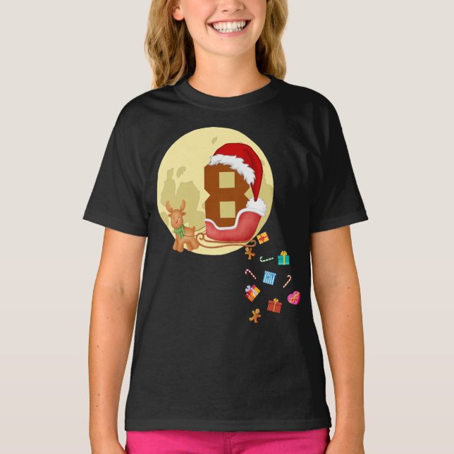 T-shirt Numéro 8 Père Noël Sleigh Thème de Noël 8 ans (Devant)