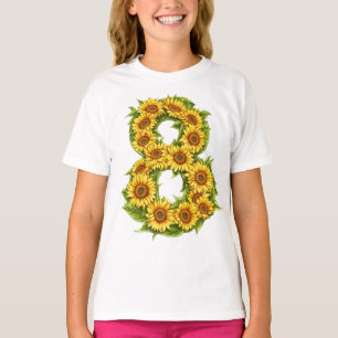 T-shirt Numéro 8 Tournesols Thème 8 ans Enfants Filles