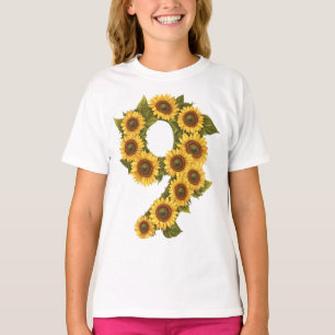 T-shirt Numéro 9 Thème Fleurs de soleil 9 ans Enfants Fill