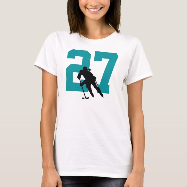 T-shirt Numéro de joueur de hockey féminin personnalisé Tu (Devant)