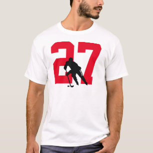 T-shirt Numéro de joueur de hockey personnalisé rouge