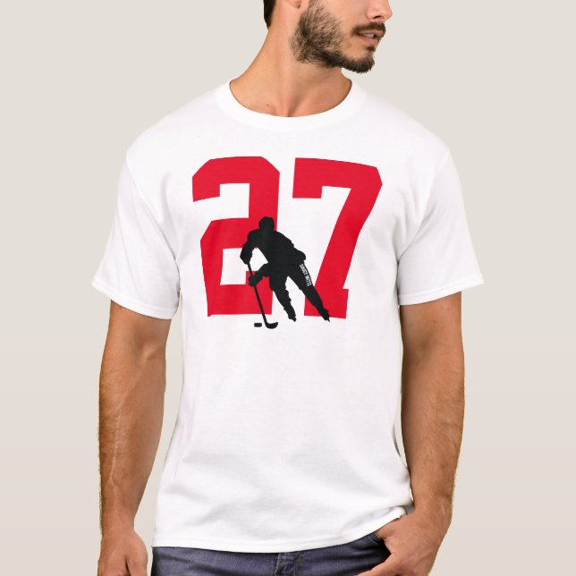 T-shirt Numéro de joueur de hockey personnalisé rouge (Devant)